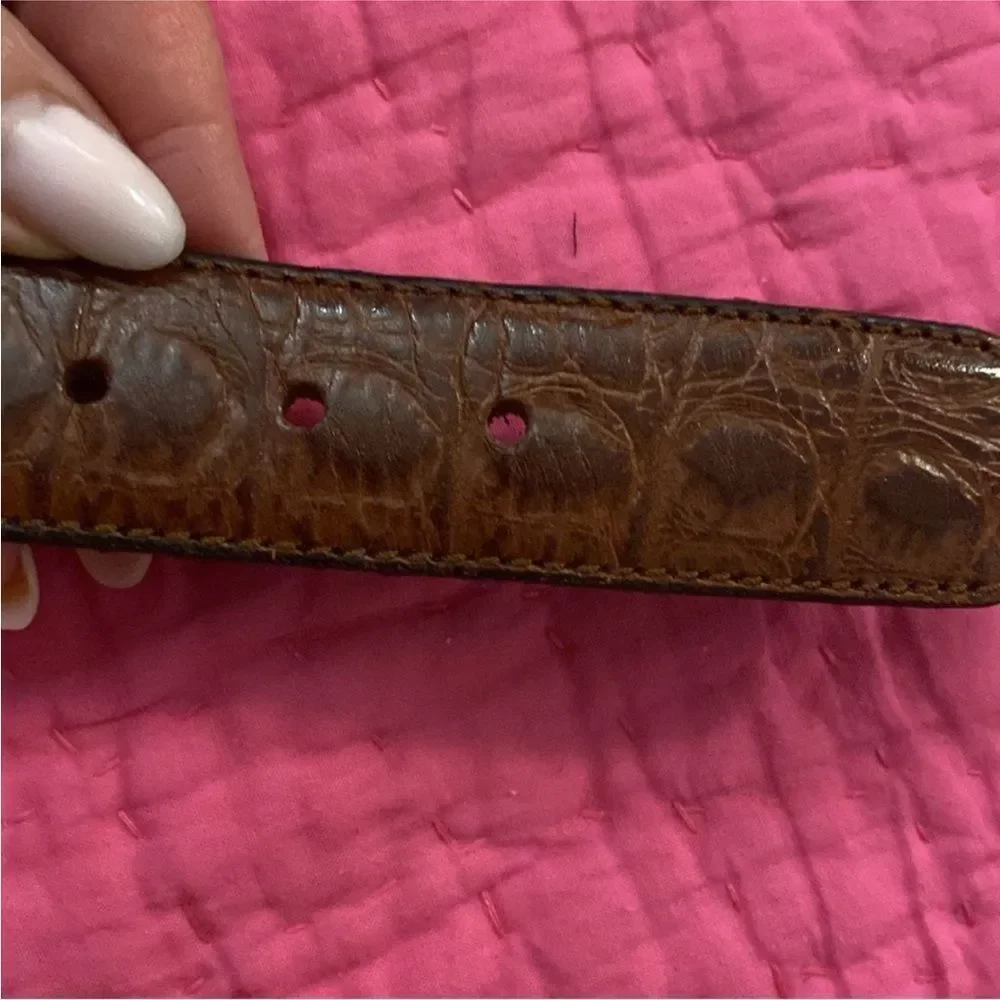 Nanny Brown genuine alligator/ gold metal Belt with Gold Buckle, L 30 inch